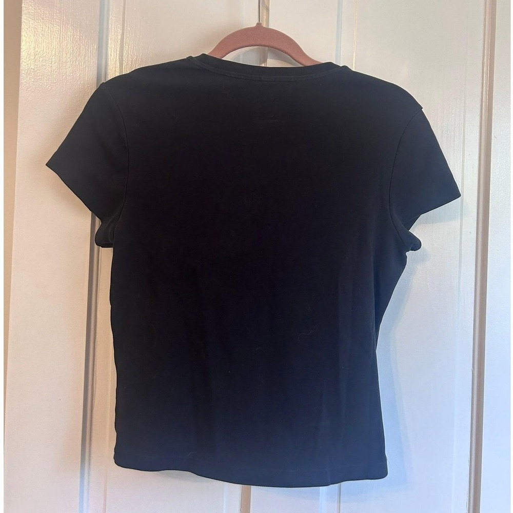 Uniqlo Crewneck T-Shirt Womens Large Black Cotton Spandex Stretch Basic Tee - Picture 2 of 4